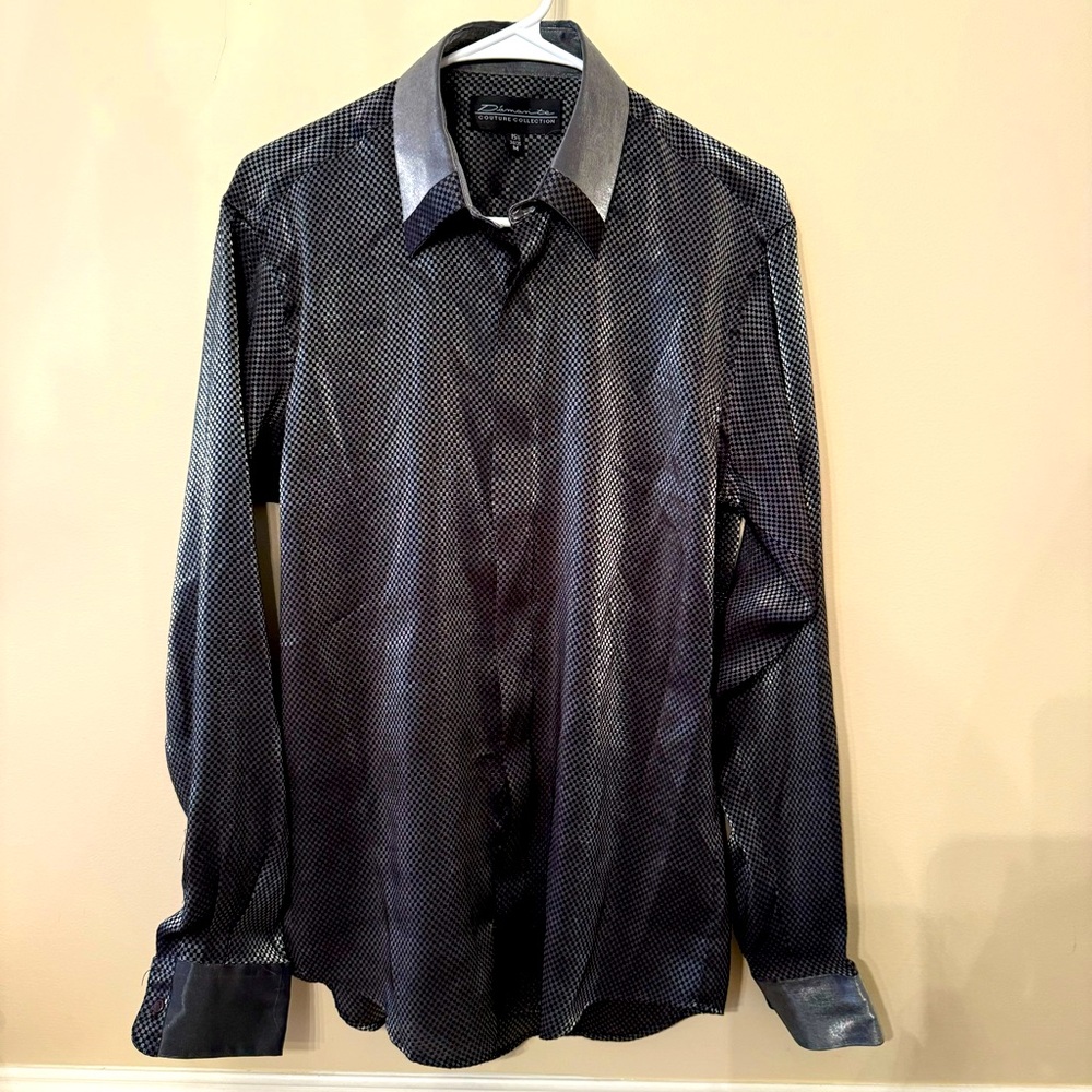 Vintage Damante Couture Collection Disco Checkered Button Shirt 15.5 Medium
